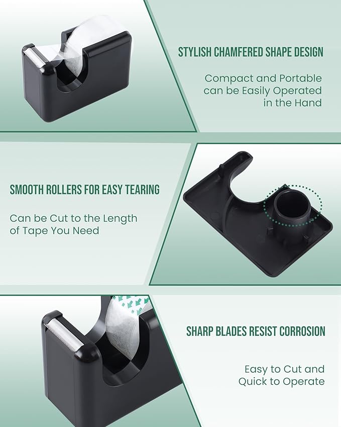 Lichamp 10 Pack Office Desktop Tape Dispenser Includes 10 Rolls of 1 Inch Core Tapes 3/4 in x 1000 in, Red and Black Desk Tape Dispensers Non-Skid Base, Great for School, Office and Home