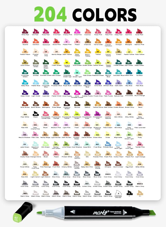 204 Colors Alcohol Markers with Free App, Chisel & Fine Tip Alcohol-Based Marker Set for Adults Kids, Dual Tip Artist Markers for Drawing, Coloring Illustration, Painting and Great Gift Idea