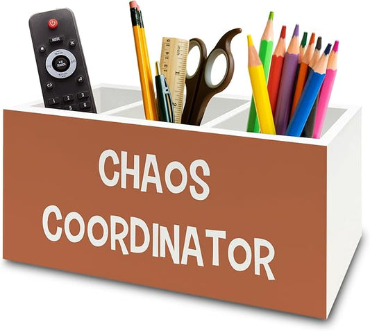 Chaos Coordinator Orange Pen Pencil Holder Organizer for Desk, Thank You Gifts for Women Men Coworkers Boss Leader Manager, Appreciation Gifts Wooden Box Sign for Office Tabletop Decorations