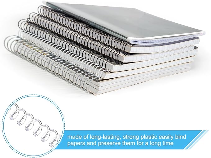 PATIKIL 8mm(5/16") Plastic Spiral Binding Coils, 20 Pcs Binding Spirals 40 Sheet Capacity 4:1 Pitch Binding Spirals for Binding Paper Sheets, Transparent
