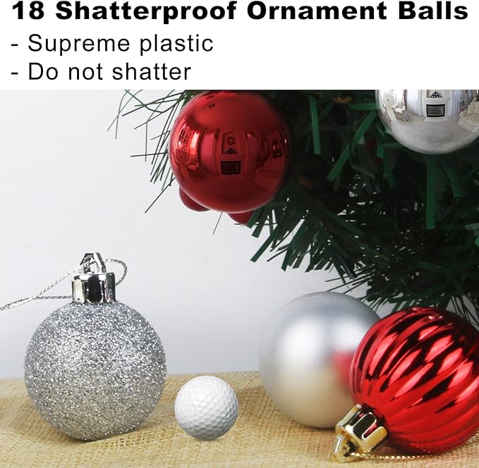 Silver & Red 3.2" Large Christmas Balls - Christmas Tree Decoration Ornaments Shatterproof Hanging Balls for Birthday Halloween Holiday Wedding Decorations Set of 18pcs