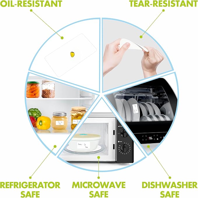500 Removable Blank Food Labels, Water/Oil/Tear Resistant with Perforation Line for Freezer Food Containers Jars Pantry Organization (Each Measures 1” x 2”)