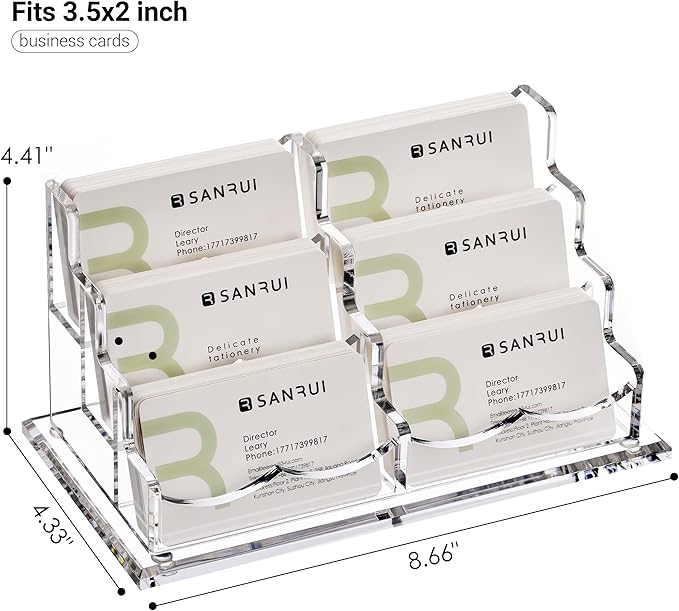 YUXUN Business Card Holder Display for Desk,Clear Acrylic Cards Stand for Men and Women,6 Slots 3 Tier Multiple Business Card Organizer (6slots)…