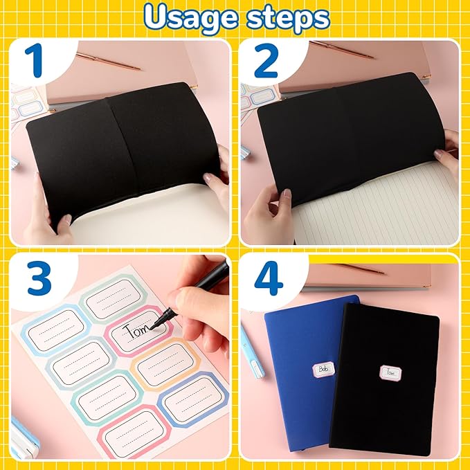 Jumbo Book Covers 12 Pack Reusable Fabric Book Cover Protective Book Covers 9 x 11 Inch Black and Blue Stretchable Book Sleeve Cover with Label Sticker for Most Hardcover Books Up to 10 x 12.5 Inch