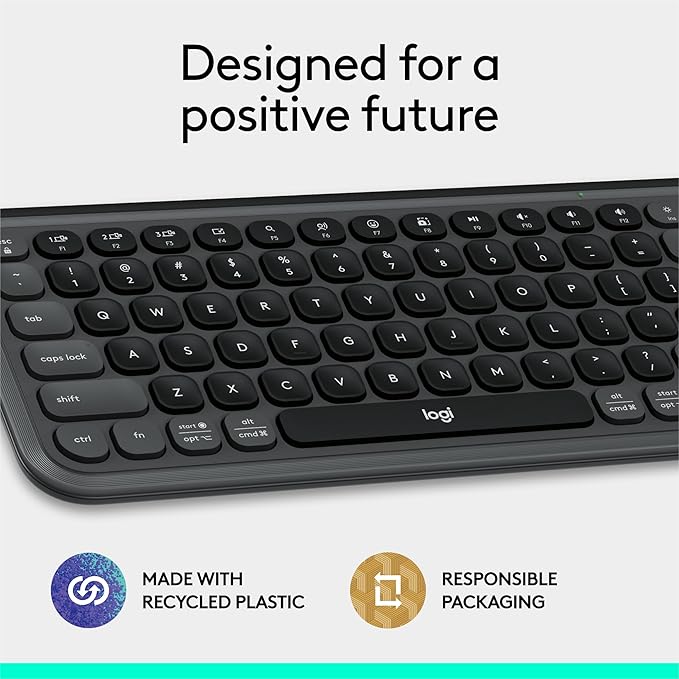 Logitech POP ICON Keys Wireless Bluetooth Keyboard, Comfortable Typing, Programmable Keys, Easy-Switch Between up to 3 Devices, for Laptop, Tablet, PC – Graphite and White