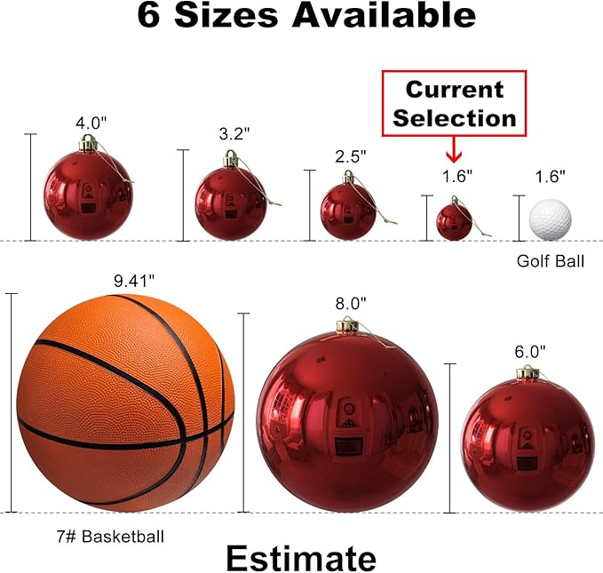 Red & Gold 1.6" Small Christmas Balls Christmas Tree Decoration Ornaments Shatterproof Hanging Balls for Birthday Halloween Holiday Wedding Decorations Set of 24pcs