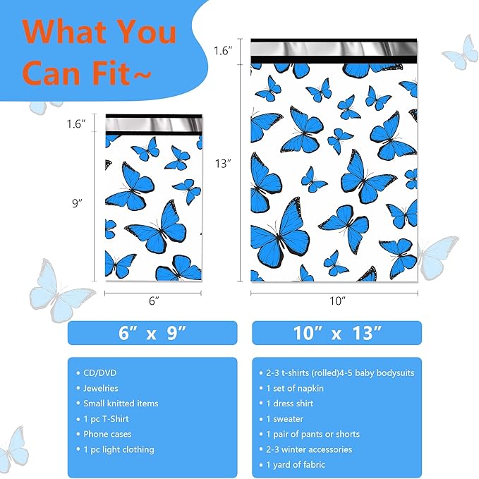 Cute Poly Mailers 6x9 Inch 100 Pcs - Butterfly Printed Shipping Bags for Clothing - Waterproof and Tear Resistant Mailing Envelopes - Self-Sealing Packaging Bags for Small Business
