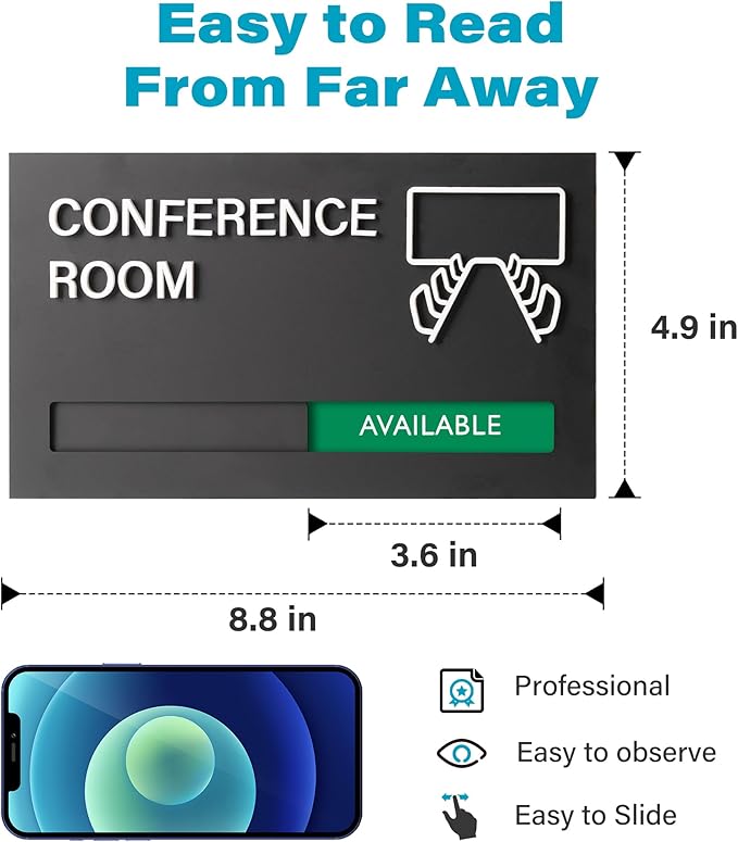 Office Door Signs for Conference Room, Meeting In Progress Door Sign, In Use Available Slider Indicator Tells Whether Room Vacant Or Occupied