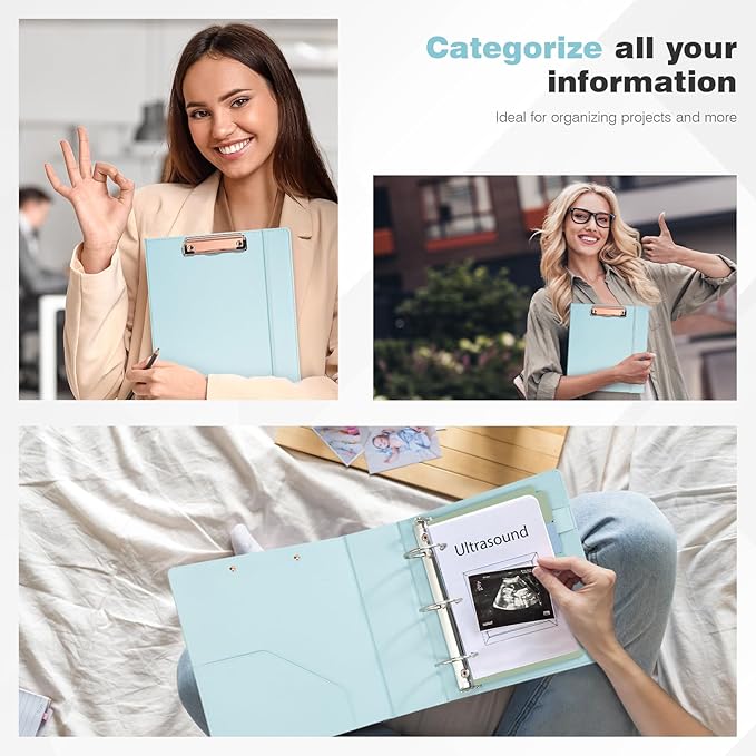 Ospelelf Mini Binder 2 Inch Small 3 Ring Vintage Leather Clipboard 5.5" x 8.5", Professional Binder Organizer Dividers with Tabs, Bule