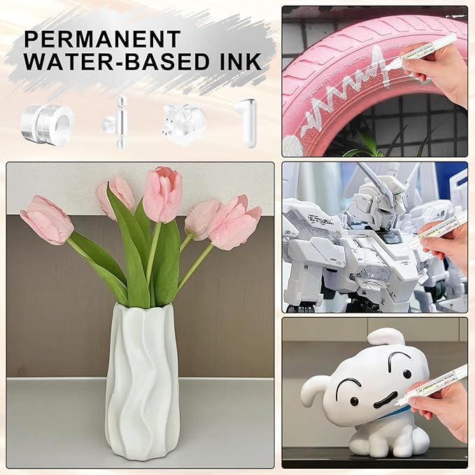 Paint Markers Paint Pens - 2 Pack Dual Tip Acrylic Permanent Marker (0.7mm & 3mm), Non-Toxic, Water-Based for Art Painting, Stone, Ceramic, Glass, Wood, Fabric, Metal, DIY Crafts (White)