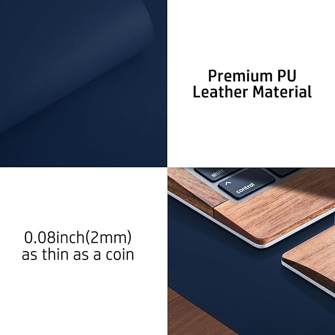 Aothia Leather Desk Pad Protector, Mouse Pad, Office Desk Mat, Non-Slip PU Leather Desk Blotter, Laptop Desk Pad, Waterproof Desk Writing Pad for Office and Home(Dark Blue,31.5" x 15.7")