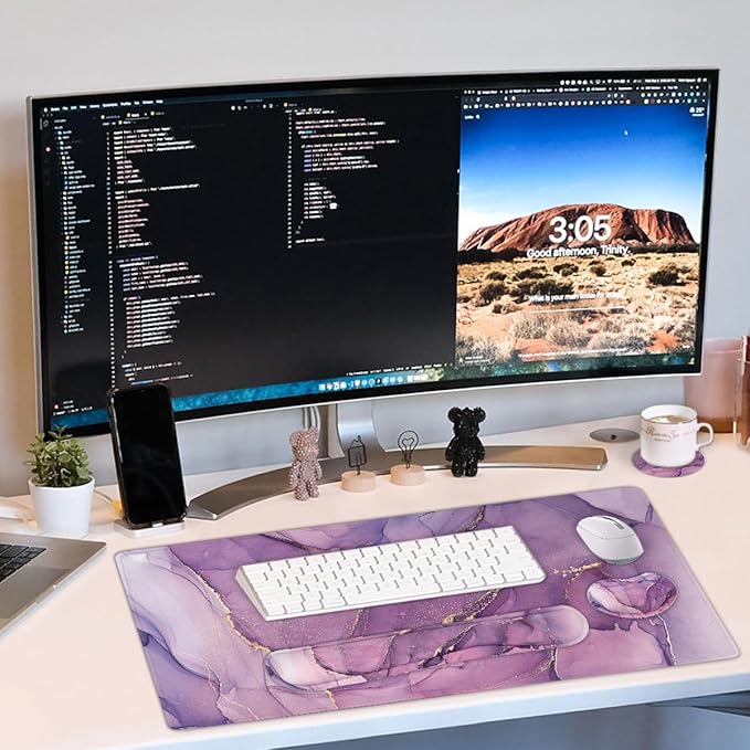 Large Keyboard Mouse Pad Set, Extended Mouse Pad+Keyboard Wrist Rest Support, Memory Foam Ergonomic Easy Typing, 4Pcs (35.4×15.7 in) Desk Pad Set for Home Office Study Game - Purple