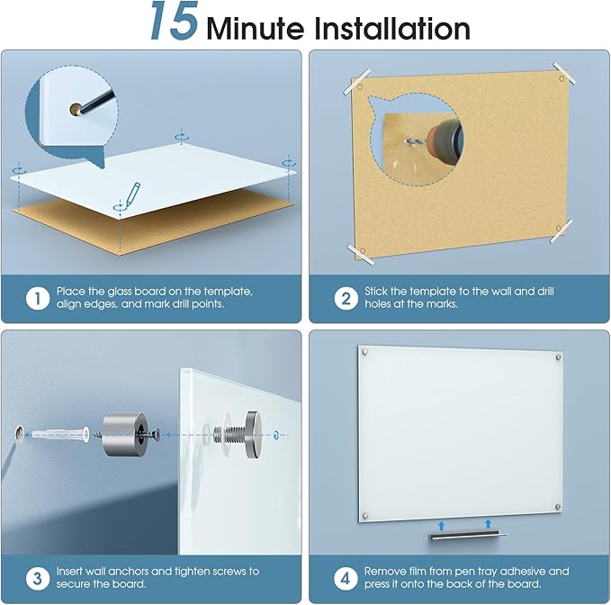 MaxGear Glass White Boards 48x30 Inches, Wall Mounted Magnetic Glass Dry Erase Board, Large Frameless Whiteboard with 1 Eraser,3 Markers and 6 Magnets for Office, School, Home