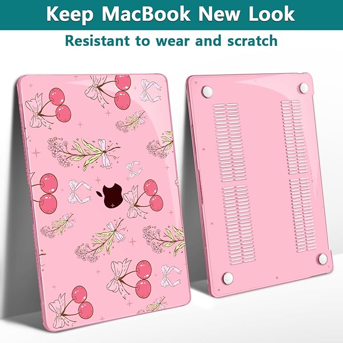 Teryeefi for MacBook Pro 13 inch Case A2338 M2 M1 Chip A2251 A2289 A2159 A1989 A1706 (2025 2024 2023 2022-2016), Clear Pink Hard Shell with Keyboard Cover Trackpad Film Type C Adapter,Pink Cherry W128