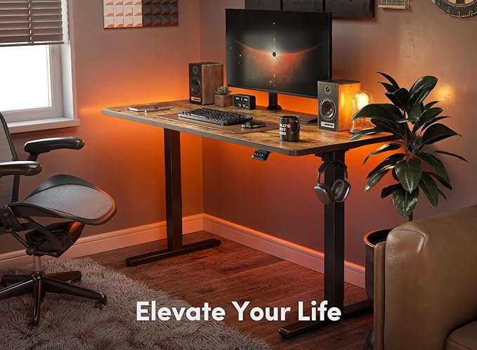 FEZIBO Electric Standing Desk, 60 x 24 Inches Height Adjustable Stand up Desk, Sit Stand Home Office Desk, Computer Desk, Rustic Brown