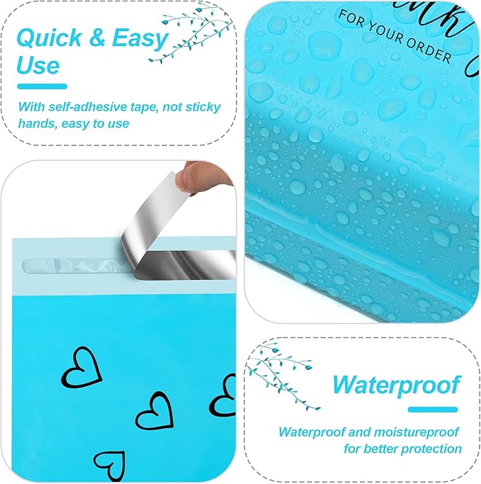 JinRuiKJ Thank You Poly Mailer 6x9 Inch 100 PCS, Shipping Bags for Clothing, Packaging Bags for Small Business, Strong Adhensive, Waterproof and Tear-Resistant Mailing Envelopes, Blue