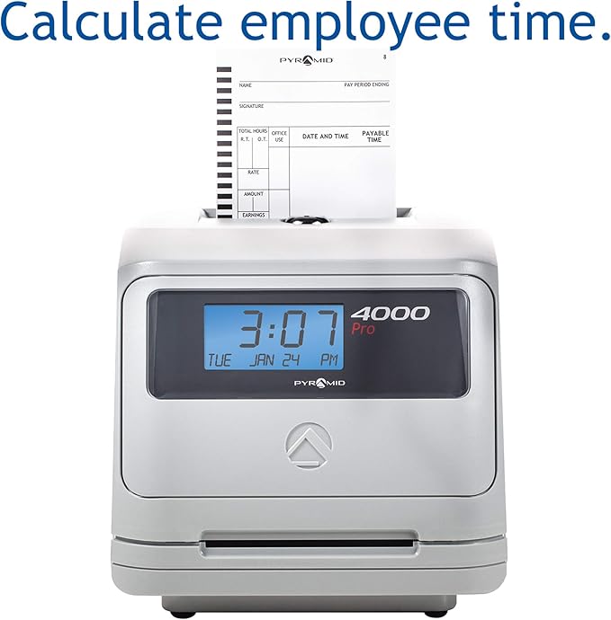 Pyramid Time Systems - Model 4000 Pro Auto Totaling Time Clock [ 4000PROK ] for Small Business, Bundle Includes: 125 Time Cards,2 Ink Ribbon cartridges, 1 Ten Time Card Rack, 2 Security Keys