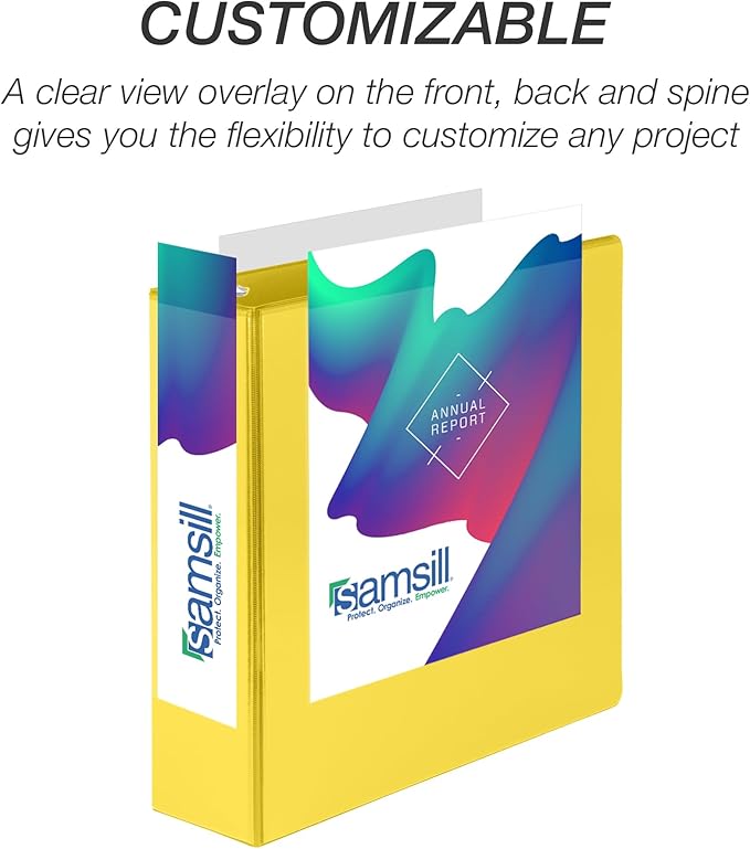 Samsill Durable 3 inch 3 Ring Binder, Made in USA, D Ring Binder, FSC 100% Recycled Chipboard, Yellow, 12 Pack