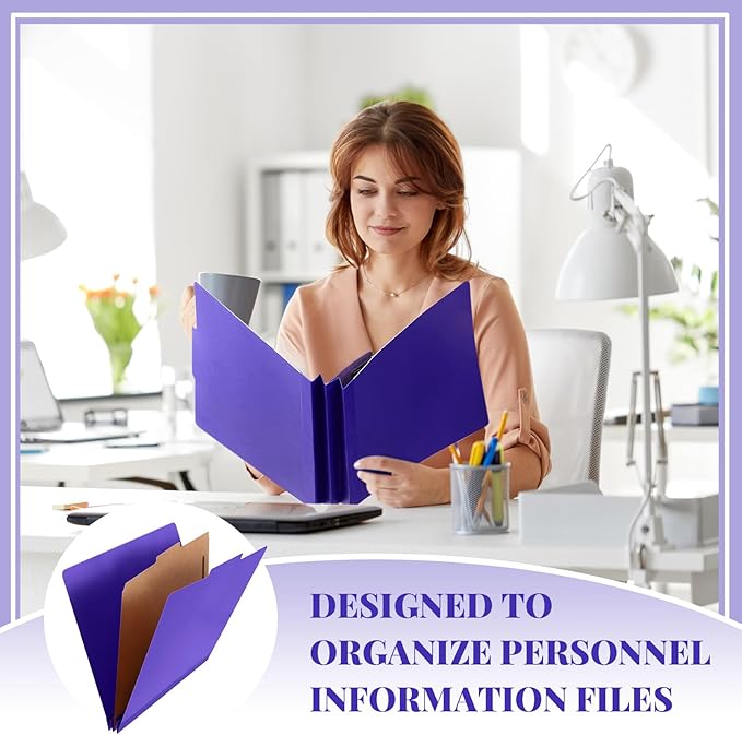 Skyygemm 60 Pcs Classification Folders Letter Size, 1 Divider Pressboard File Folder with Fasteners, Expanding File Organizer Bulk for Teachers, Clergy, Office, Church, Christmas Donations (Purple)