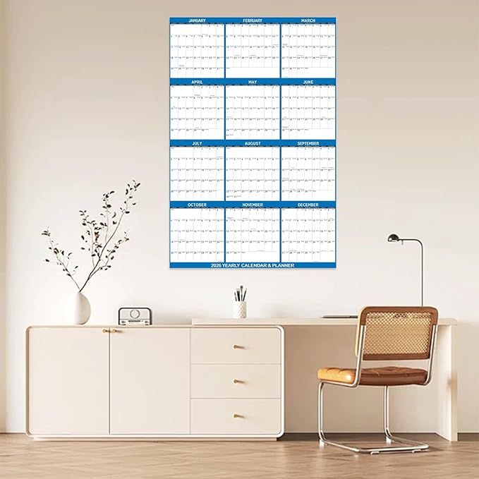 2026 Wall Calendar 32" x 48" Dry Erase Calendar for Wall from January 2026 to December 2026 12 Month Annual Large Yearly Wall Planner for Office School(Blue)