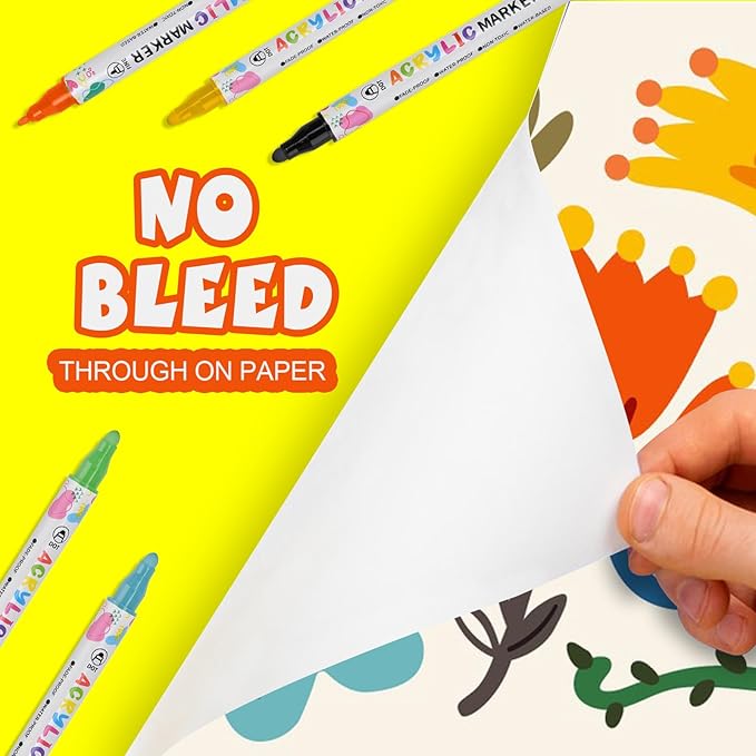 36 Colors Acrylic Paint Pens, Dual Tip Acrylic Paint Markers for Paper, Wood, Canvas, Stone, Rock Painting, Glass, Fabric, DIY, Ceramic, Art Supplies for Kids and Adults Drawing (Dot + Fine)