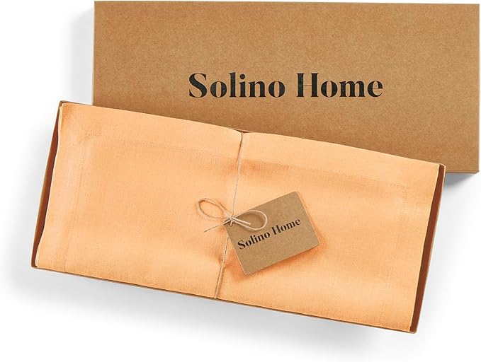 Solino Home Linen Table Runner 72 Inches Long - 100% Pure Linen Peach Table Runner 14 x 72 Inch - Fete