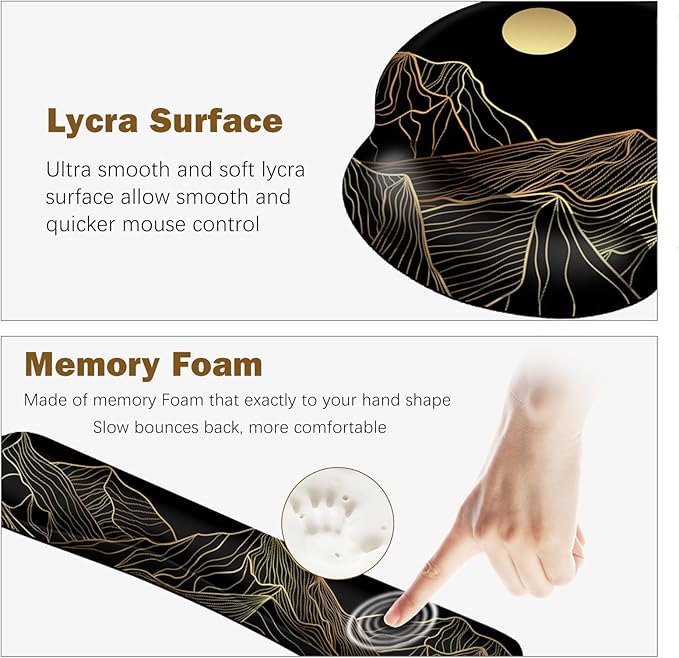 ARTSO Large Mouse Pad Keyboard Wrist Rest Combo, Ergonomic Mouse Pad with Wrist Support, Extended Non-Slip Desk Mat Protector, 4-in-1Set Desk Blotter for Office Home, Golden Sun Mountain