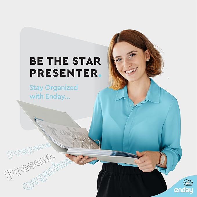 2 Inch 3 Ring Binder 2” Grey, Slant D-Ring 2 in Binder Clear View Cover with 2 Inside Pockets, Heavy Duty Colored School Supplies Office and Home Binders – by Enday