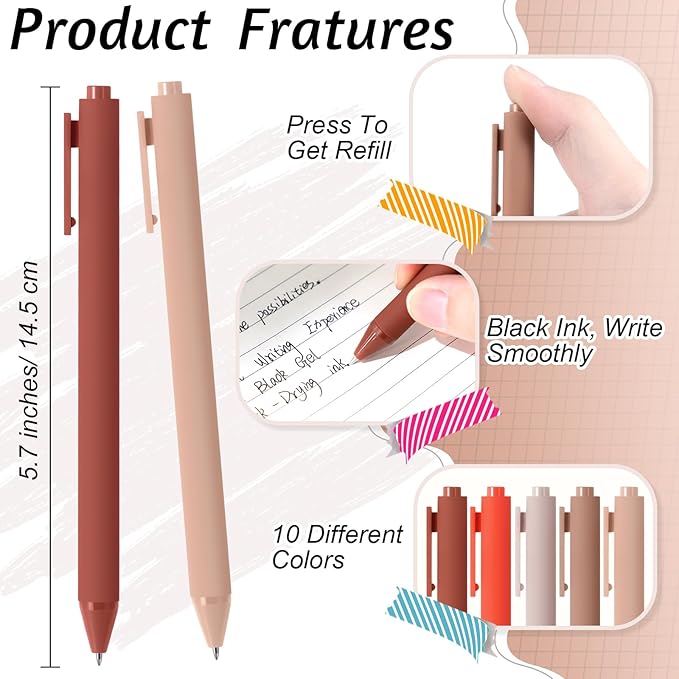 Crtiin 50 Pcss Gel Ink Pens Bulk Black Ink, Smooth Writing Cute Colorful Pens for Back to School First Day of School Teacher Student Server Office Supplies Staff Party Favor Gifts (Orange Series)