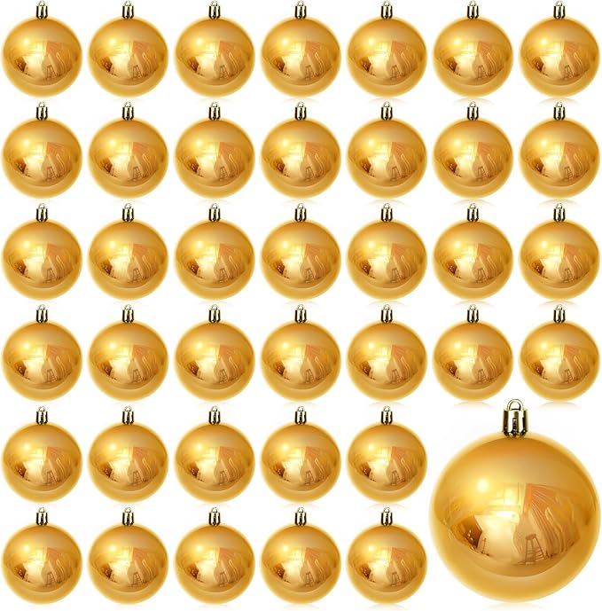 40 Pcs Christmas Ball Ornaments 4 Inch UV Resistant and Waterproof Shatterproof Shiny Plastic Christmas Tree Hanging Ornaments Decoration for Indoor Outdoor Holiday Party(Gold)