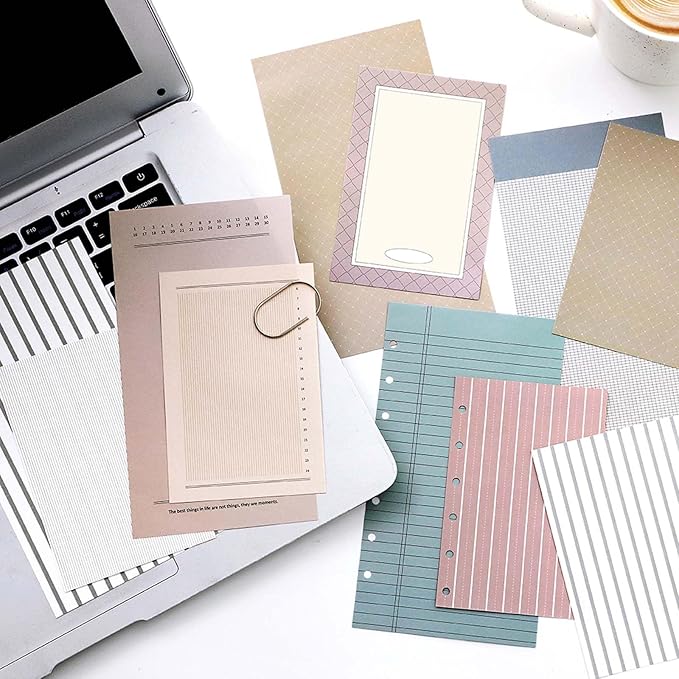 100 Sheets A6 and A7 Refill Paper for Planner,50 Designs Loose Leaf Paper Double-Sided Lined and Blank Journal Inserts for Binder Notebook