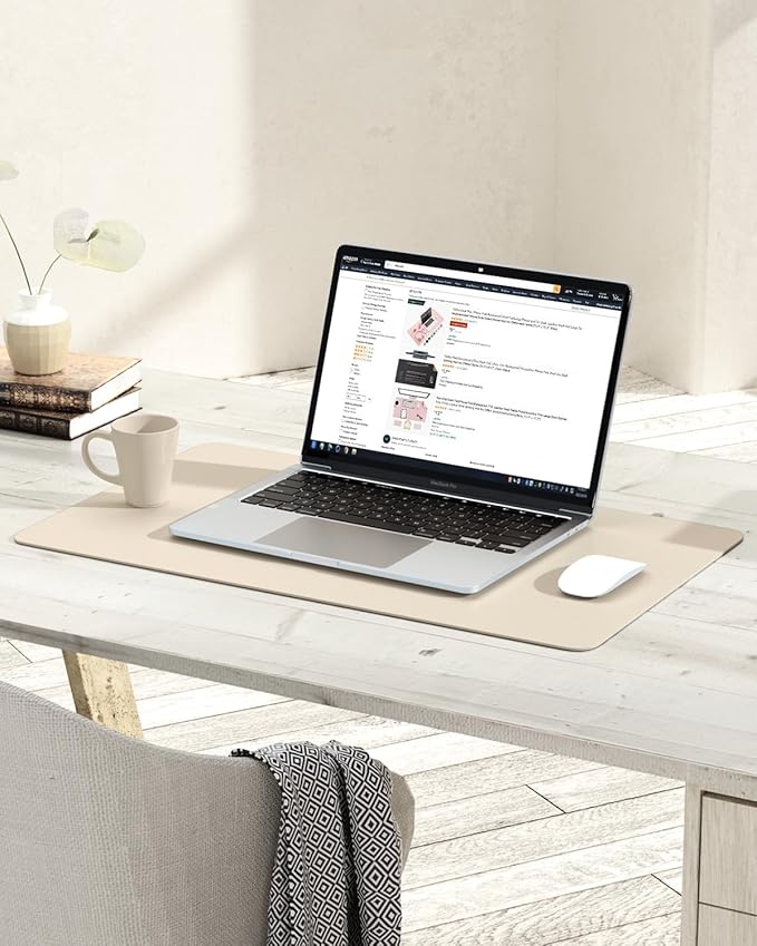 YSAGi Non-Slip Leather Desk Pad, Desk Matt for Desktop, Waterproof Laptop Computer Keyboard Mat, Table Protector Blotter Mat, Large Mouse Pad for Office/Work/Home/Decor(Beige, 23.6" x 13.7")