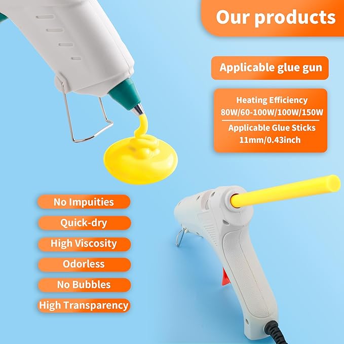 MATUFF Yellow hot Glue Sticks Full Size 0.43” Dia x 8” Long, 52 pcs Hot melt Adhesive Glue Sticks, All-Purpose Colored Glue Gun Sticks for Christmas Decoration Crafts Arts School Home Repair Bonding