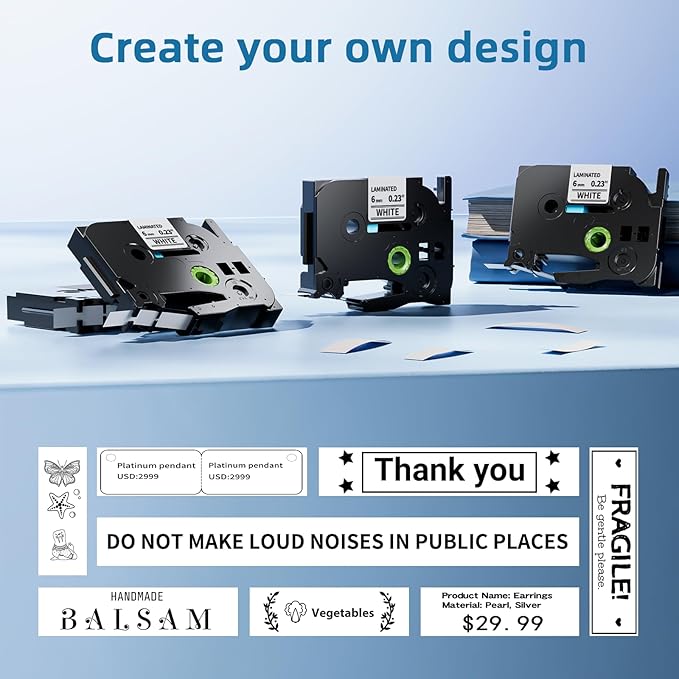 TZe-211 Compatible with Brother P Touch Label Tape 6mm 0.23 Inch Laminated Black on White 1/4 Inch TZe211 TZ-211 for Brother Label Maker PT-D220 PT-D210 PT-H110 PT-D400, 4 Pack