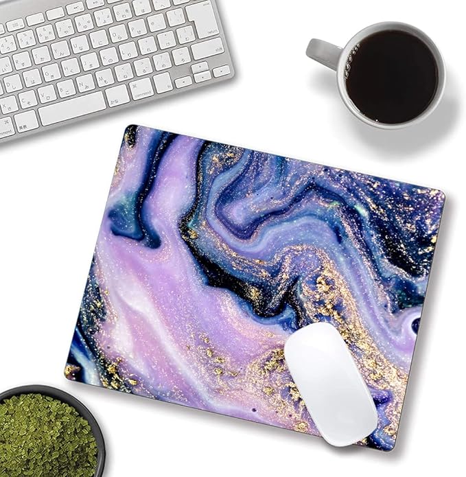 Mouse Pad, Purple Navy Gold Marble Mouse Pad, Premium-Textured Marbling Mouse Mat Square Waterproof Non-Slip Rubber Base Computer Mousepads for Office Laptop Desk