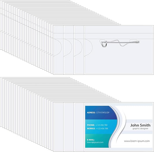 Eaasty 200 Pcs Name Tags with Pins ID Clear Plastic Badge Holder Pin Style Name Badge Holders with Inserts ID Card Plastic Badge Sleeve, 2.44 x 3.58 Inch(Silver Clip)