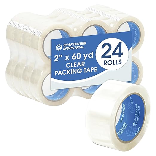 SPARTAN INDUSTRIAL - 2" X 60 yd Clear Shipping Tape Rolls - 24 Rolls of Heavy Duty Box Tape for Moving, Packing, Shipping, Storage - 2.7 Mil