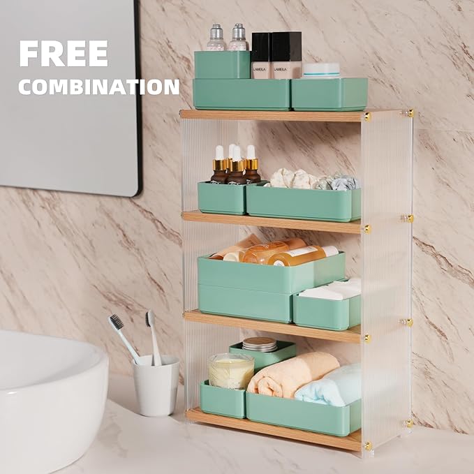 CHANCETSUI 11-Piece Stackable Drawer Organizer Set, Multi-size Desk Drawer Organizer Trays Vanity Storage Bins for Storing Makeup, Stationery, Utensils in Bathroom Dresser, Office and Kitchen