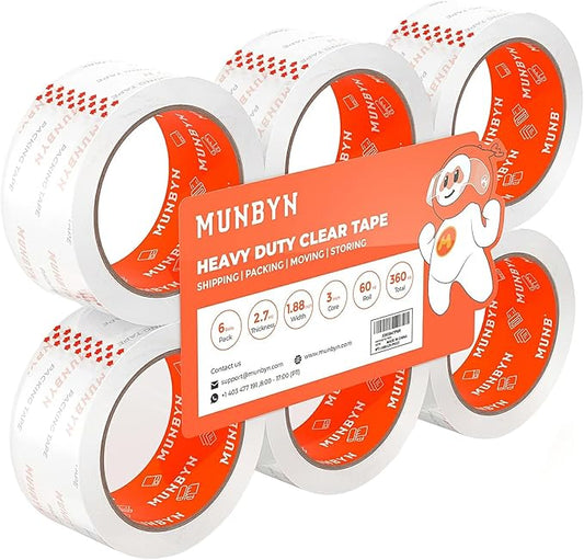 MUNBYN Heavy Duty Shipping Packing Clear Tape Refill for Dispenser with Total 360 Yards, 2.7mil, 1.88 inches *60 Yard(Per Rolls) Great for Shipping Packing Moving Mailing Office Storage