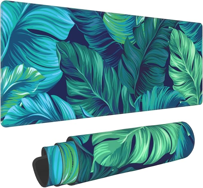 Tropical Palm Leaves Mouse pad, Hawaii Beach Jungle Leaves Mouse pad Palm Leaves Floral Mousepad Green Tropical Leaves Mouse Mat Mouse Pad for Computers Laptop Office, 31.5"x12"x0.12"