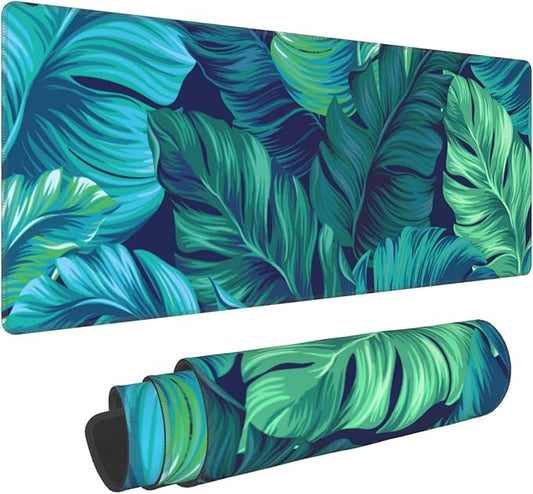Tropical Palm Leaves Mouse pad, Hawaii Beach Jungle Leaves Mouse pad Palm Leaves Floral Mousepad Green Tropical Leaves Mouse Mat Mouse Pad for Computers Laptop Office, 31.5"x12"x0.12"