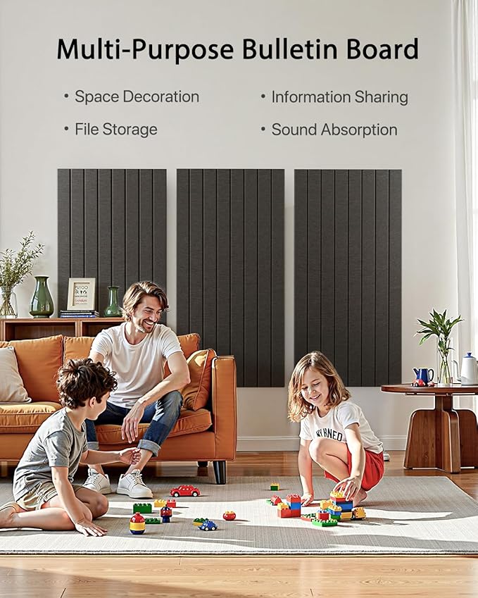 Soundsbay Large Cork Board, 71" x 47" Black Bulletin Board, 3 Pack Felt Wall Tiles Self-Adhesive, Pin Board for Walls Office Home Classroom Decor