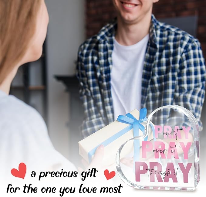 Pink Christian Gifts for Women, Pink Bedroom Decor, Pray on it Pray over it Pray through it Acrylic Sign Decorative for Home Pastor Farmhouse Living Room Church Table Desk bookshelf Decoration