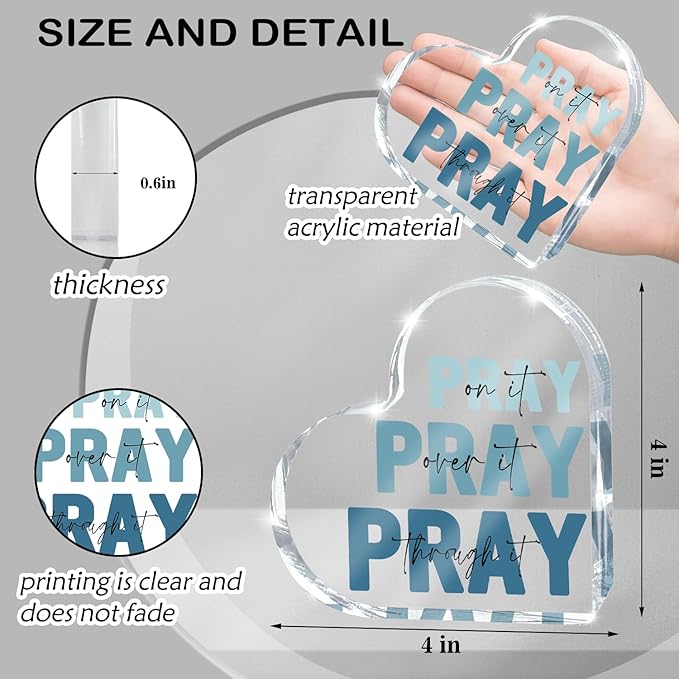 Religious Plaques Christian Woman Decor Gifts, Blue Prayer Room Decor, Pray On It Pray Over It Acrylic Sign Decorative for Home Pastor Farmhouse Living Room Church Table Desk Bookshelf