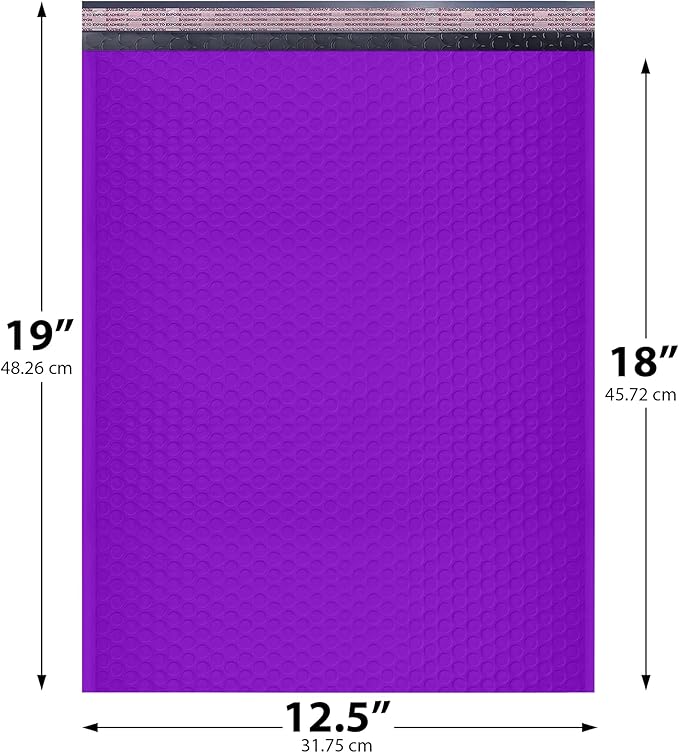 Purple 12.5x19.5 Inch Large Poly Bubble Mailers #6 | Padded Envelopes with Self Seal | Air Lined Cushioned Bubble Mailer | Usable Size 12.5x15 | 100 Pack Bulk | Lightweight shipping Bags
