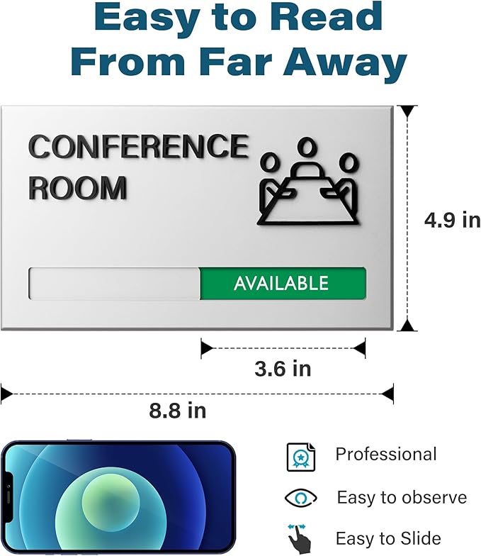 Conference Room Door Signs for Office, Meeting In Progress Door Sign, In Use Available Slider Indicator Tells Whether Room Vacant Or Occupied