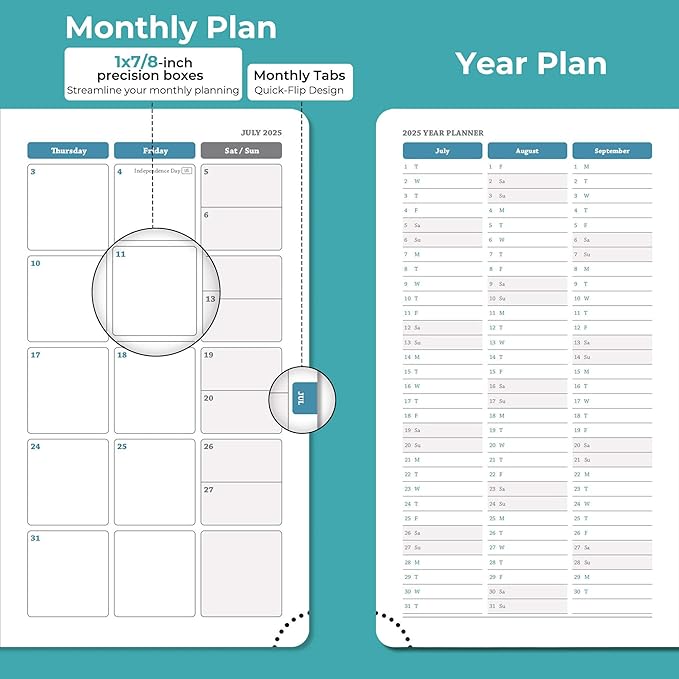 Planner 2025-2026 Daily Weekly and Monthly,6.5"x3.75",18 Months Spiral Bound Calendar Agenda with Self-adhesive Pen Holder,2026 Academic Plan with Vegan Leather Soft Cover,Light Blue