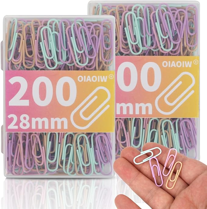 Macaron Colored Paper Clips 400 PCS Small Size Paper Clip 1.1 Inch (28mm) 2 Boxes of 200 PCS Each PaperClips Suitable for Office School Paperwork and Daily Use