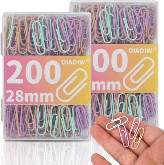 Macaron Colored Paper Clips 400 PCS Small Size Paper Clip 1.1 Inch (28mm) 2 Boxes of 200 PCS Each PaperClips Suitable for Office School Paperwork and Daily Use