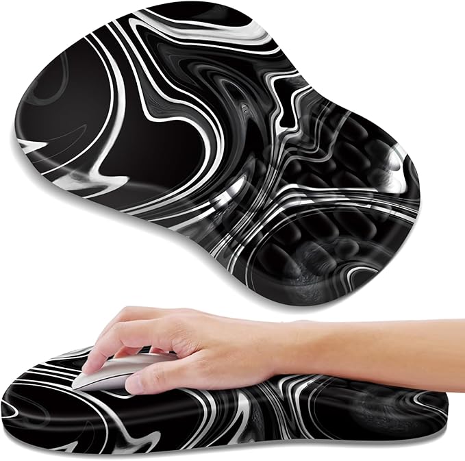 YIWEI Ergonomic Mouse Pad with Wrist Rest Support, Mousepad with Comfortable Memory Foam Wrist Rest and Non-Slip PU Base for Pain Relief, Computer, Laptop, Office, Home (Black-2)